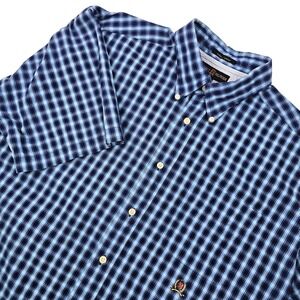 Vintage Tommy Hilfiger Golf Button Down SS Shirt Blue Plaid Lion Crest Large Y2K